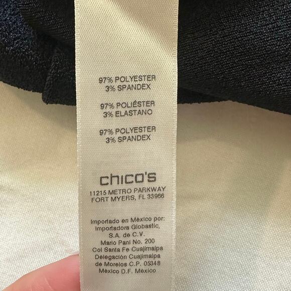 Chico's, Black, Quarter Sleeve, Collared V-Neck, Stretchy Long Dress- 1(M) - Picture 4 of 8